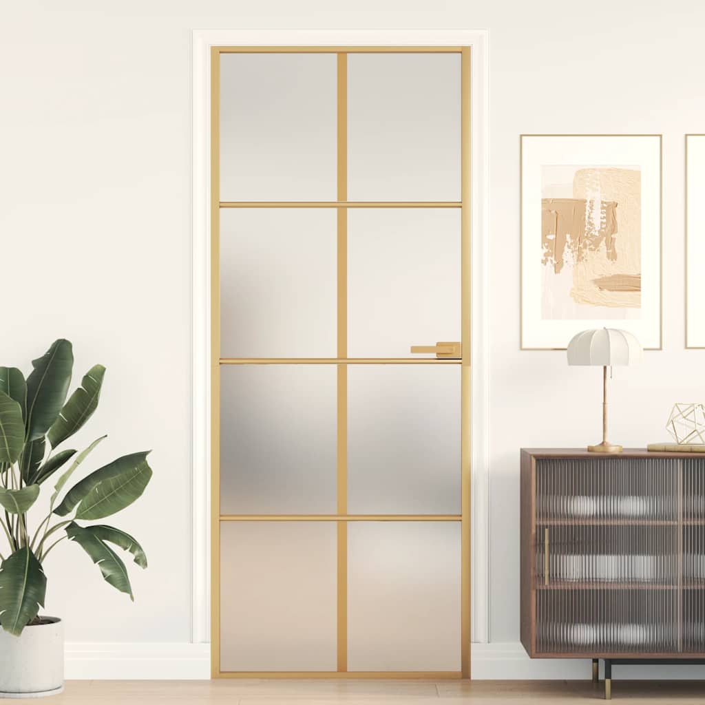 Vidaxl Innentür schmal 83x201,5 cm gehärtetes Glas und Aluminium goldfarben