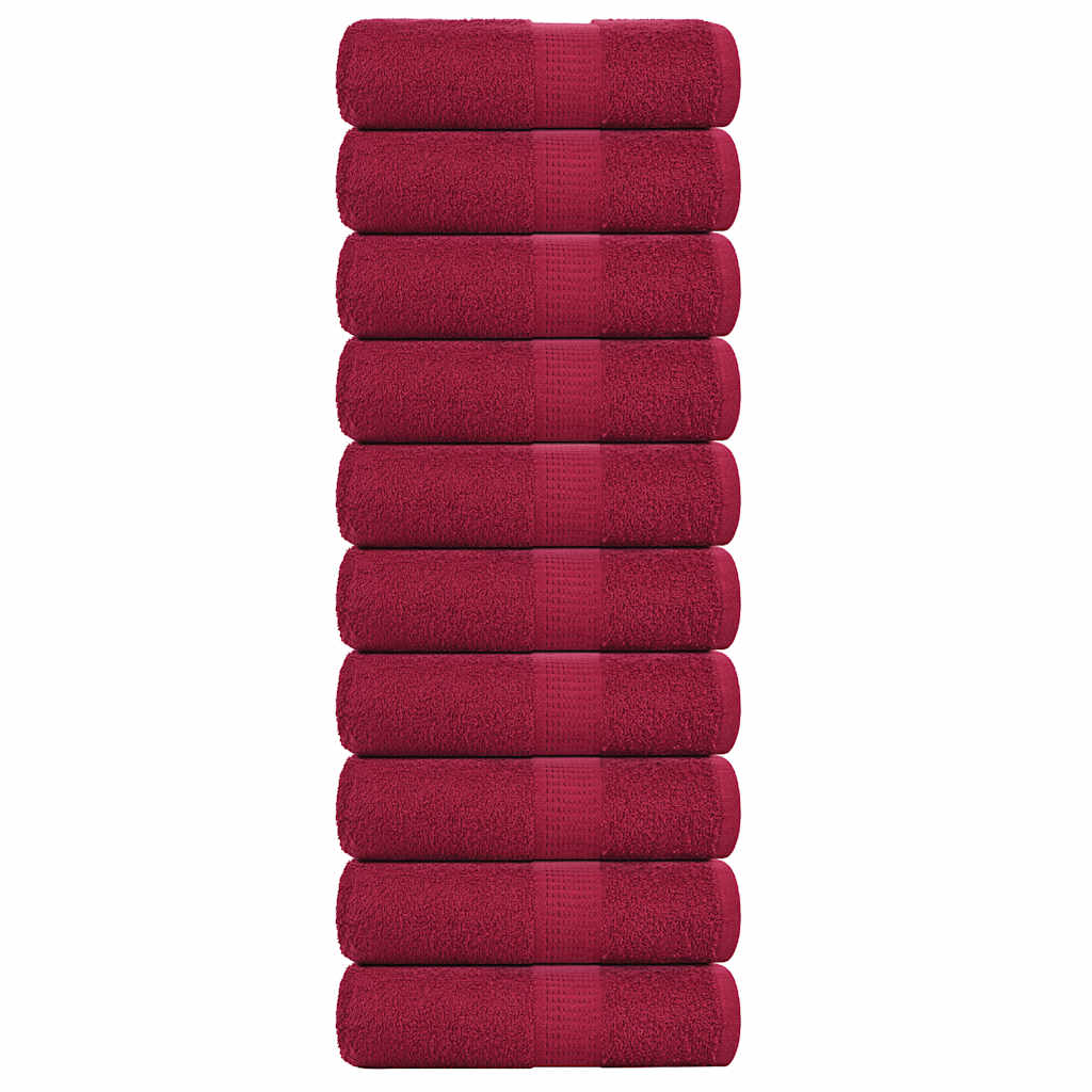 VidaXL Gästetücher, 10 Stück, 30 x 50 cm, 360 g/m², 100 % Baumwolle, Burgunderrot