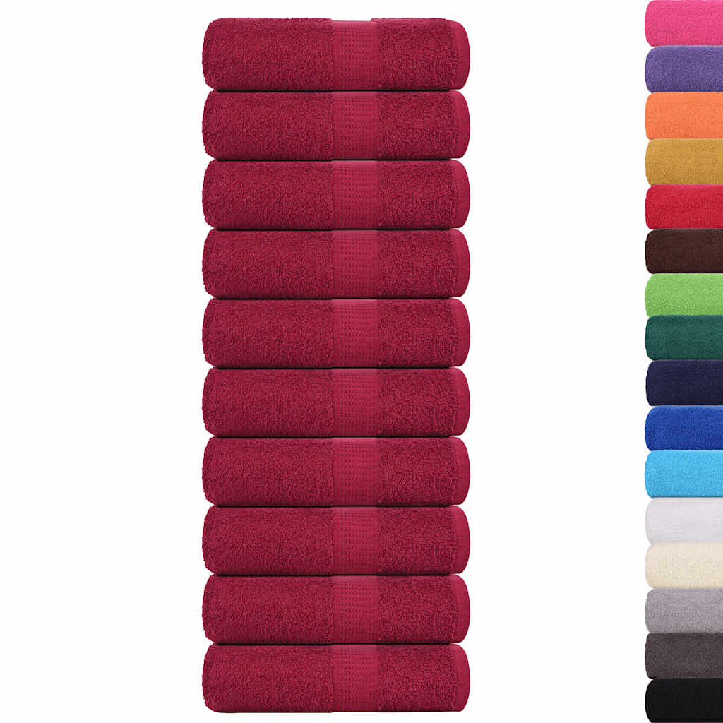 VidaXL Gästetücher, 10 Stück, 30 x 50 cm, 360 g/m², 100 % Baumwolle, Burgunderrot
