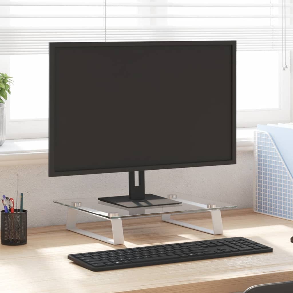 VidaXL Monitorständer 40x35x8 cm, gehärtetes Glas und Metall, Weiß
