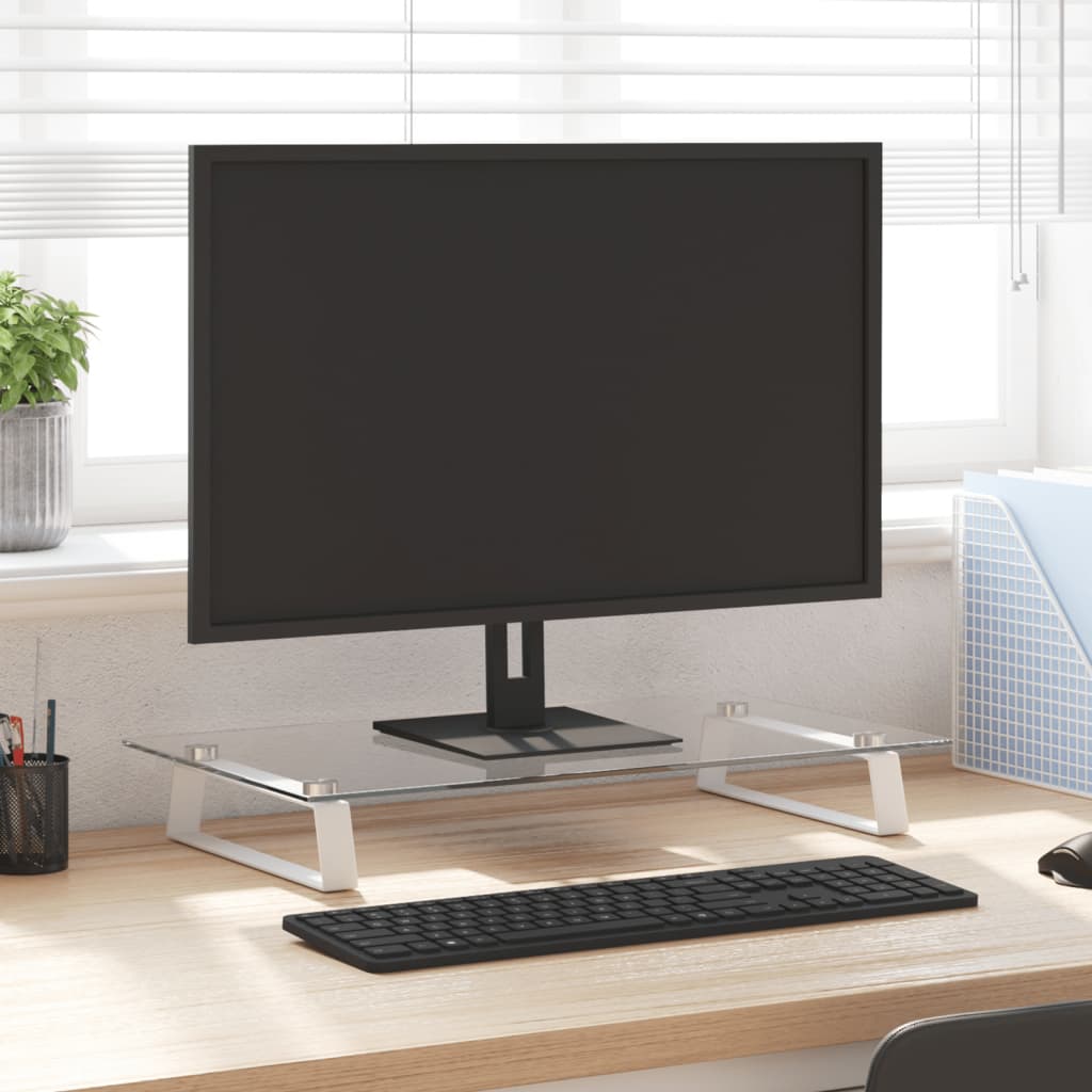 VidaXL Monitorständer 60x35x8 cm, gehärtetes Glas und Metall, Weiß