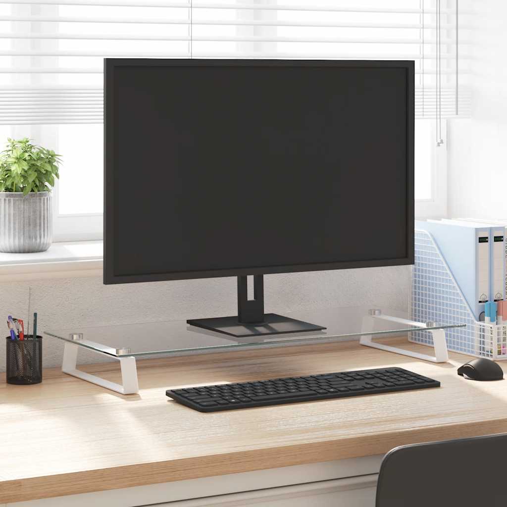 VidaXL Monitor Standard 80x35x8 cm, gehärtetes Glas und Metall, weiß