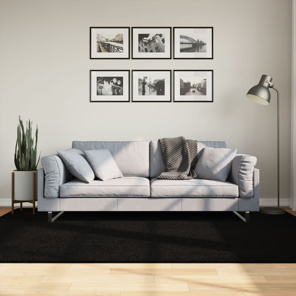 VidaXL Teppich Huarte Low -Molon Weichwaschbar 160x230 cm Schwarz
