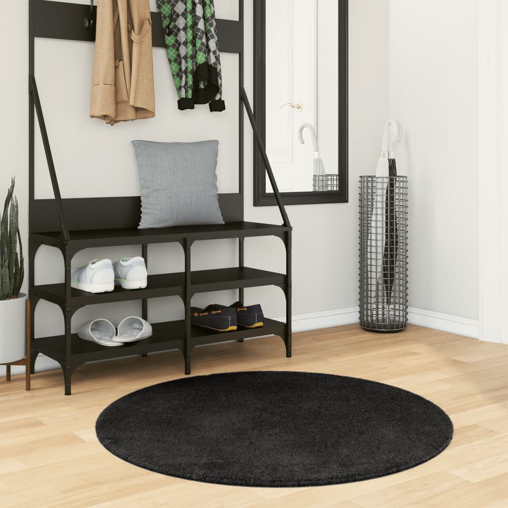 VidaXL Teppich Huarte, kurzflorig, weich, waschbar, Ø 100 cm, schwarz