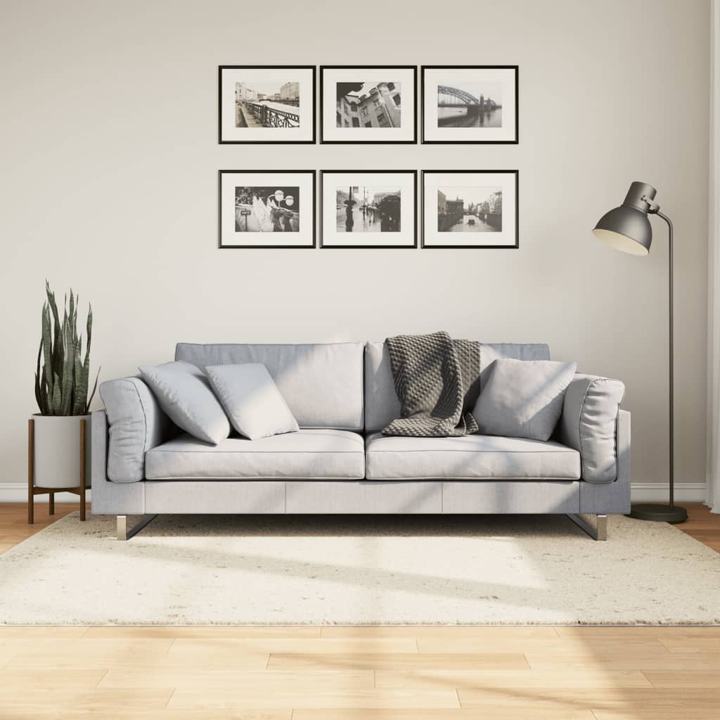 VidaXL Pamplona Hochflorteppich, modern, 140 x 200 cm, Creme