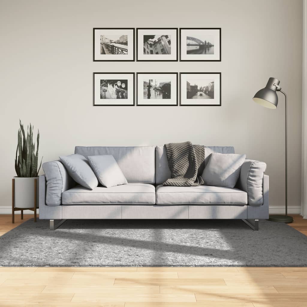VidaXL Pamplona Hochflorteppich, Modern, 140 x 200 cm, Grau