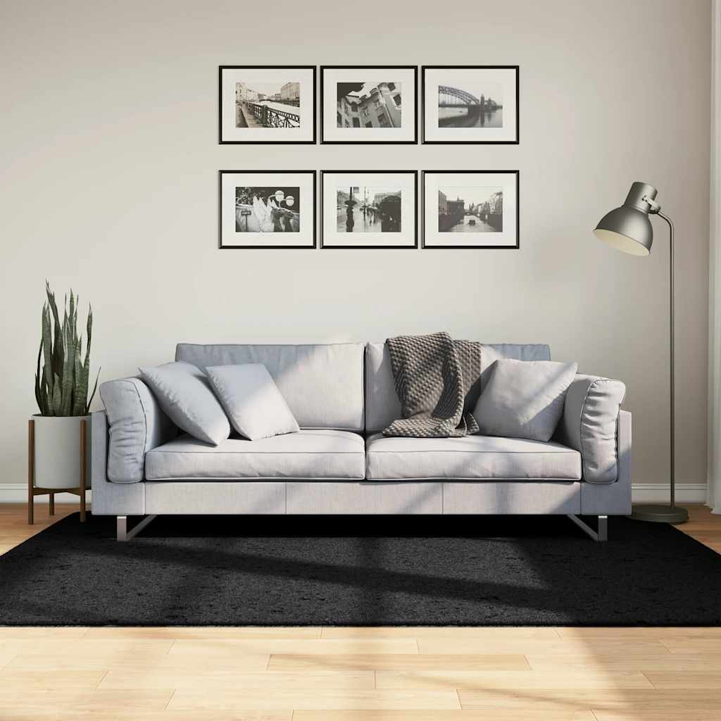 VidaXL Pamplona Hochflorteppich, Modern, 140 x 200 cm, Schwarz