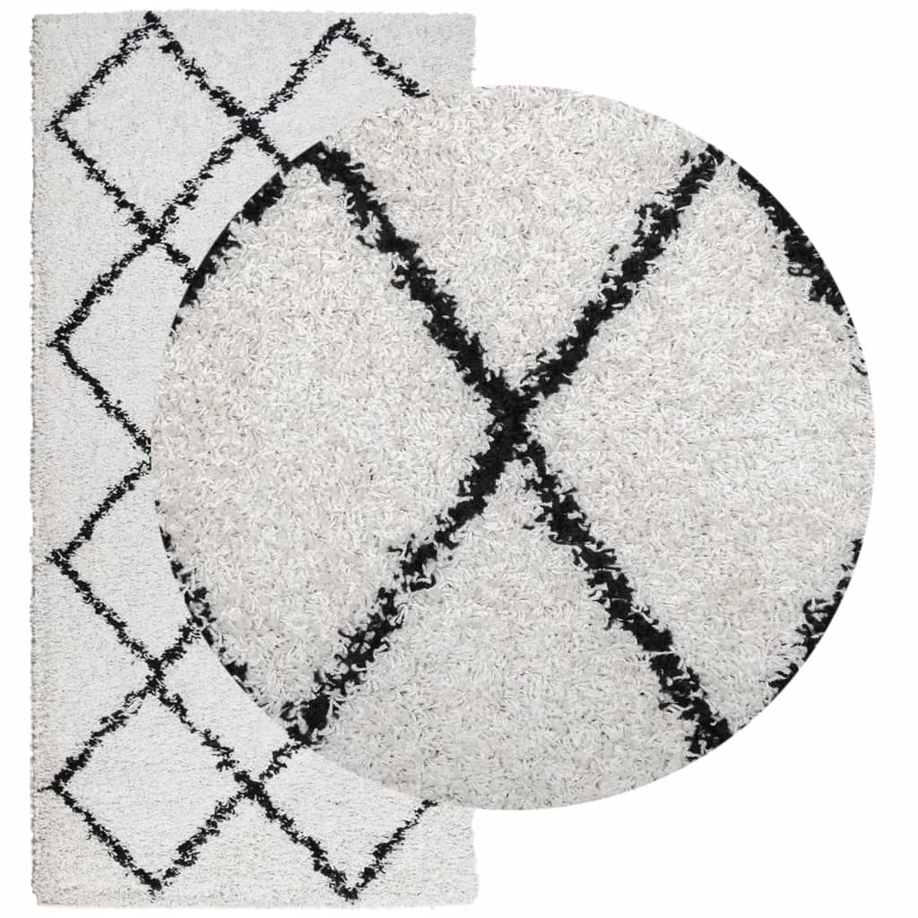 VidaXL Pamplona Hochflorteppich, 100 x 200 cm, Creme und Schwarz