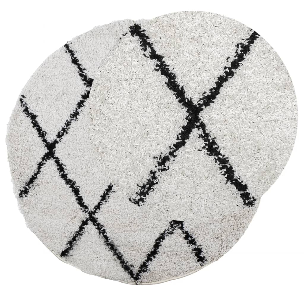VidaXL Pamplona Hochflorteppich, Ø 120 cm, Creme und Schwarz