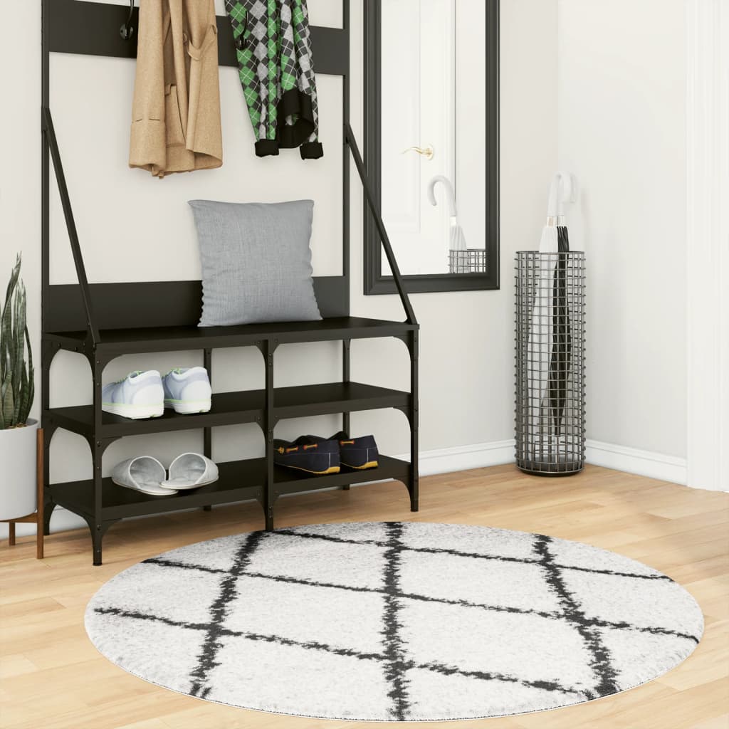 VidaXL Pamplona Hochflorteppich, Ø 120 cm, Creme und Schwarz