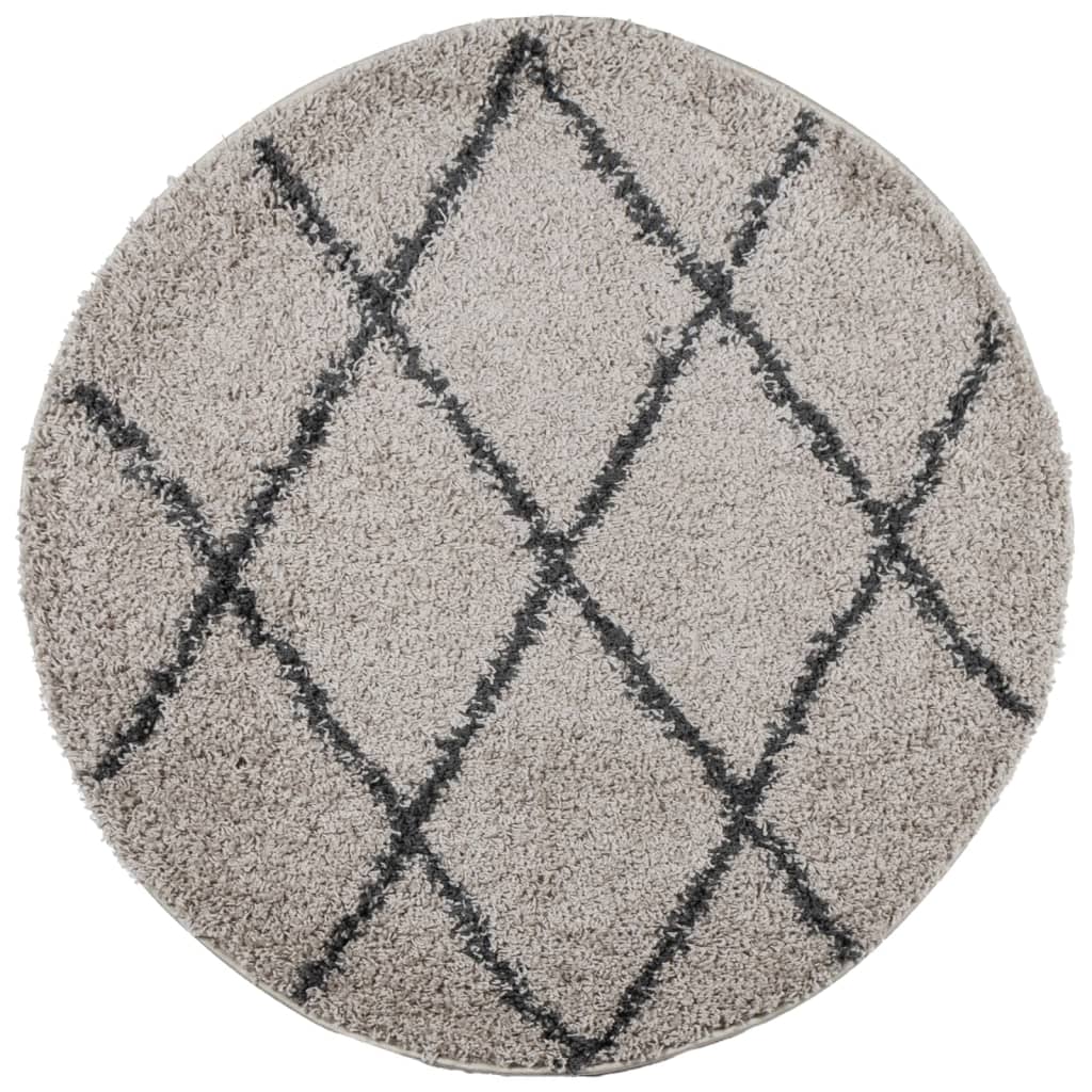 VidaXL Pamplona Hochflorteppich, ø 120 cm, Beige, Anthrazit