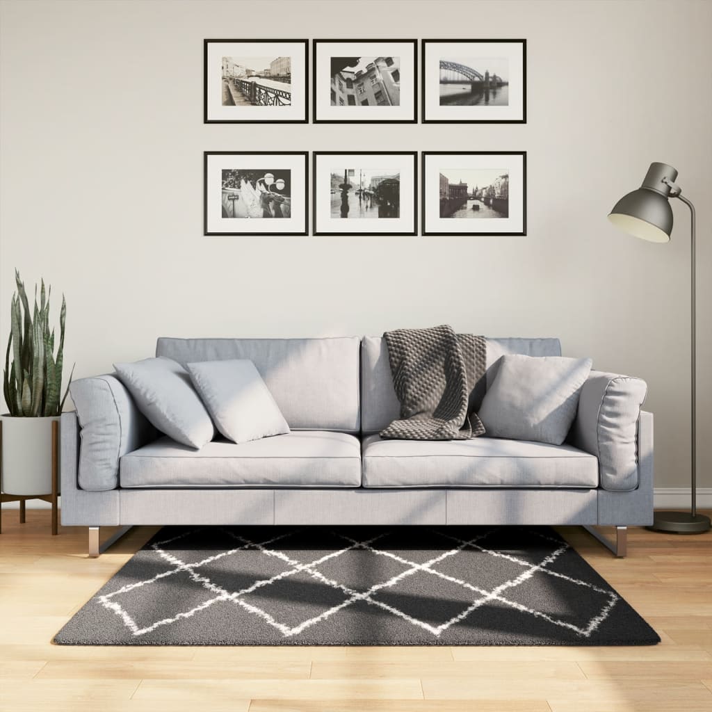 VidaXL Pamplona Hochflorteppich 120x120 cm Schwarz und Creme