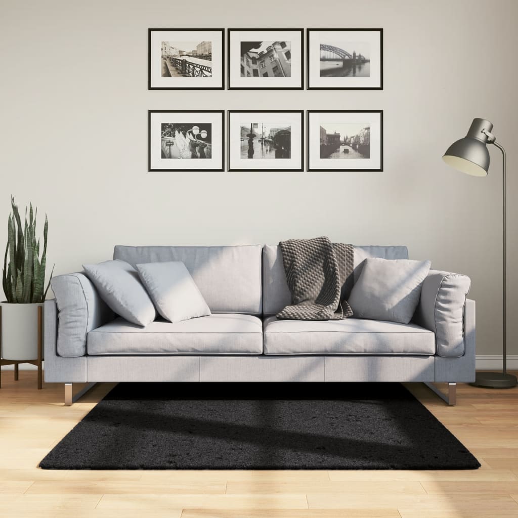 Vidaxl vloerkleed oviedo laagpolig 120x120 cm zwart