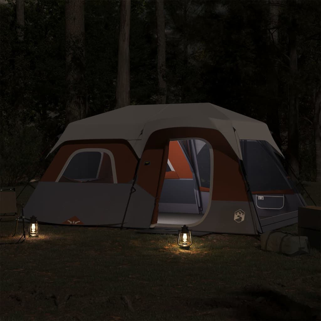 Vidaxxl Zelt 9-Personen wasserdicht mit LED Hellgrau und Orange