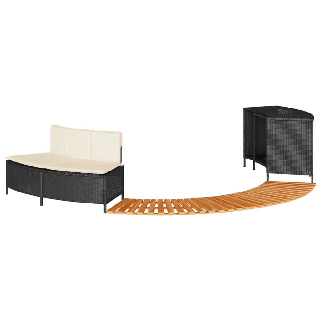 Vidaxl Whirlpool-Konstruktion aus Polyrattan und Girlanden aus Akazienholz, schwarz