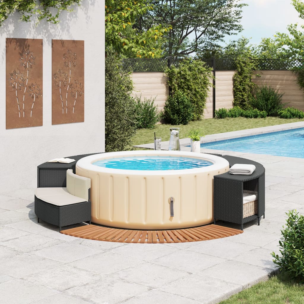 Vidaxl Whirlpool-Konstruktion aus Polyrattan und Girlanden aus Akazienholz, schwarz