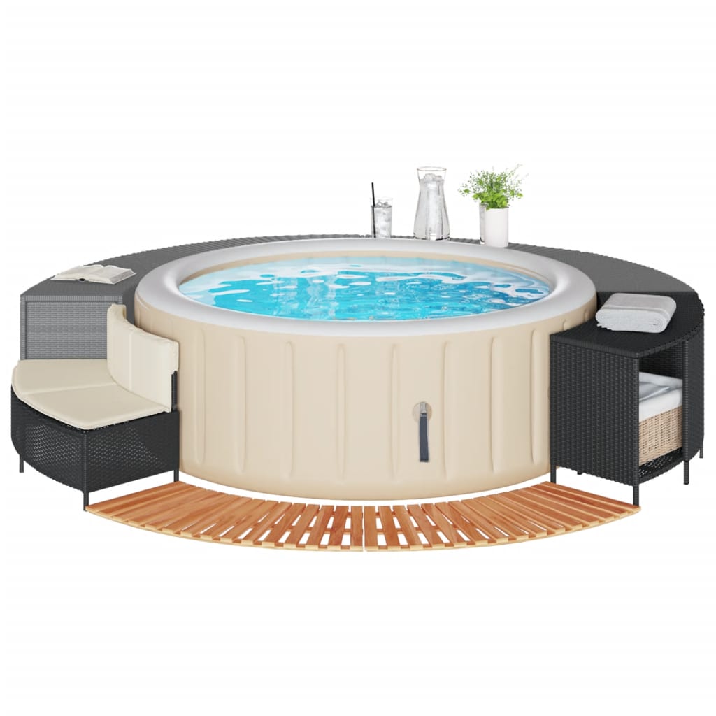 Vidaxl Whirlpool-Konstruktion aus Polyrattan und Girlanden aus Akazienholz, schwarz