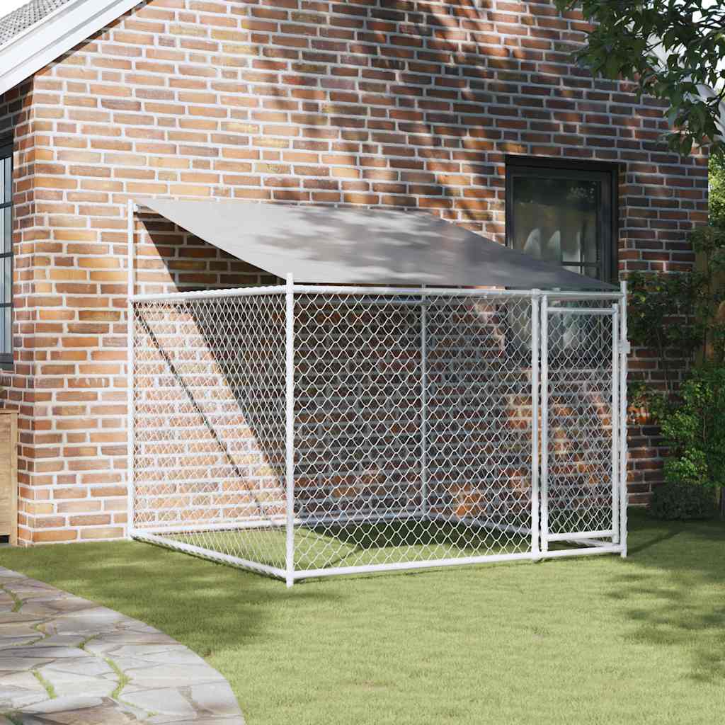 Vidaxl-Hundedach mit Dach und Tür 2x2x2 m verzinkter Stahl grau