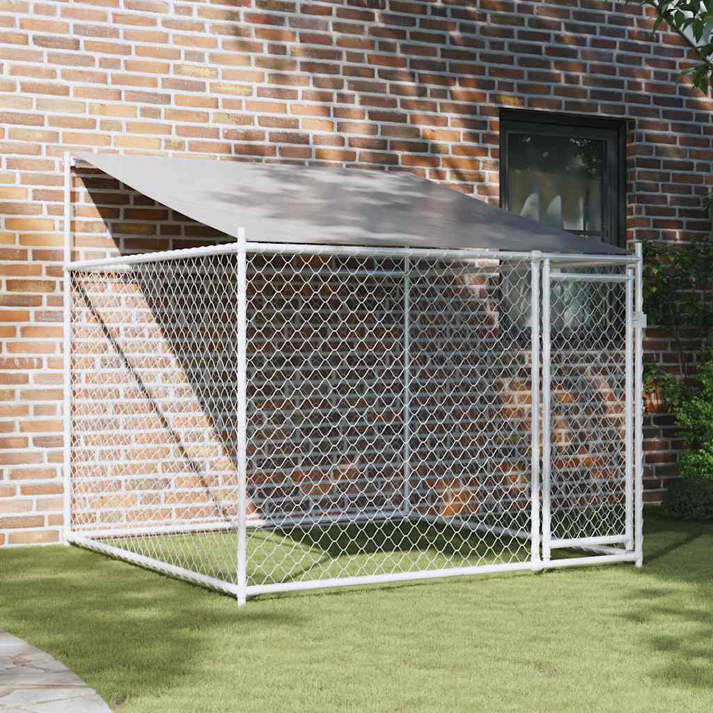 Vidaxl-Hundedach mit Dach und Tür 2x2x2 m verzinkter Stahl grau