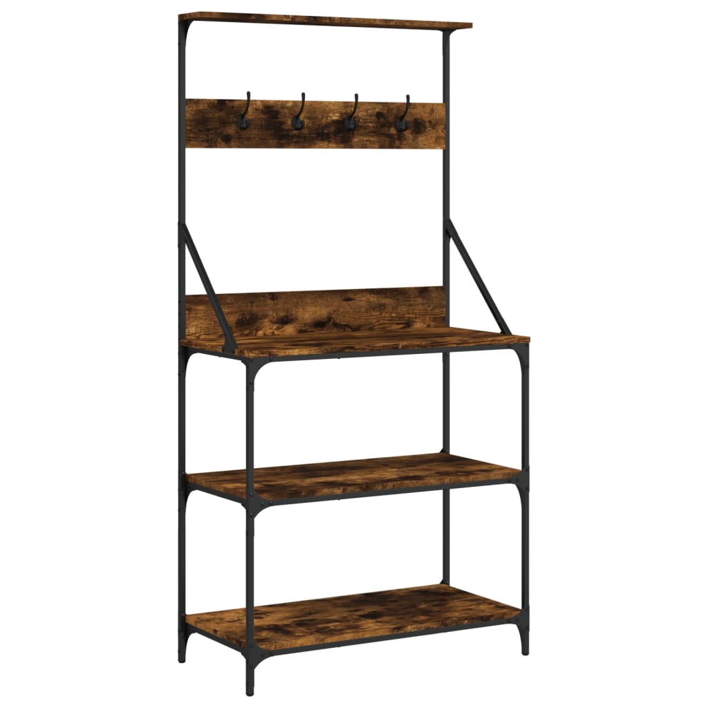 Vidaxl Bäckerregal mit Haken, 4-lagig, Holzgeräuchchen-Eiche, groß