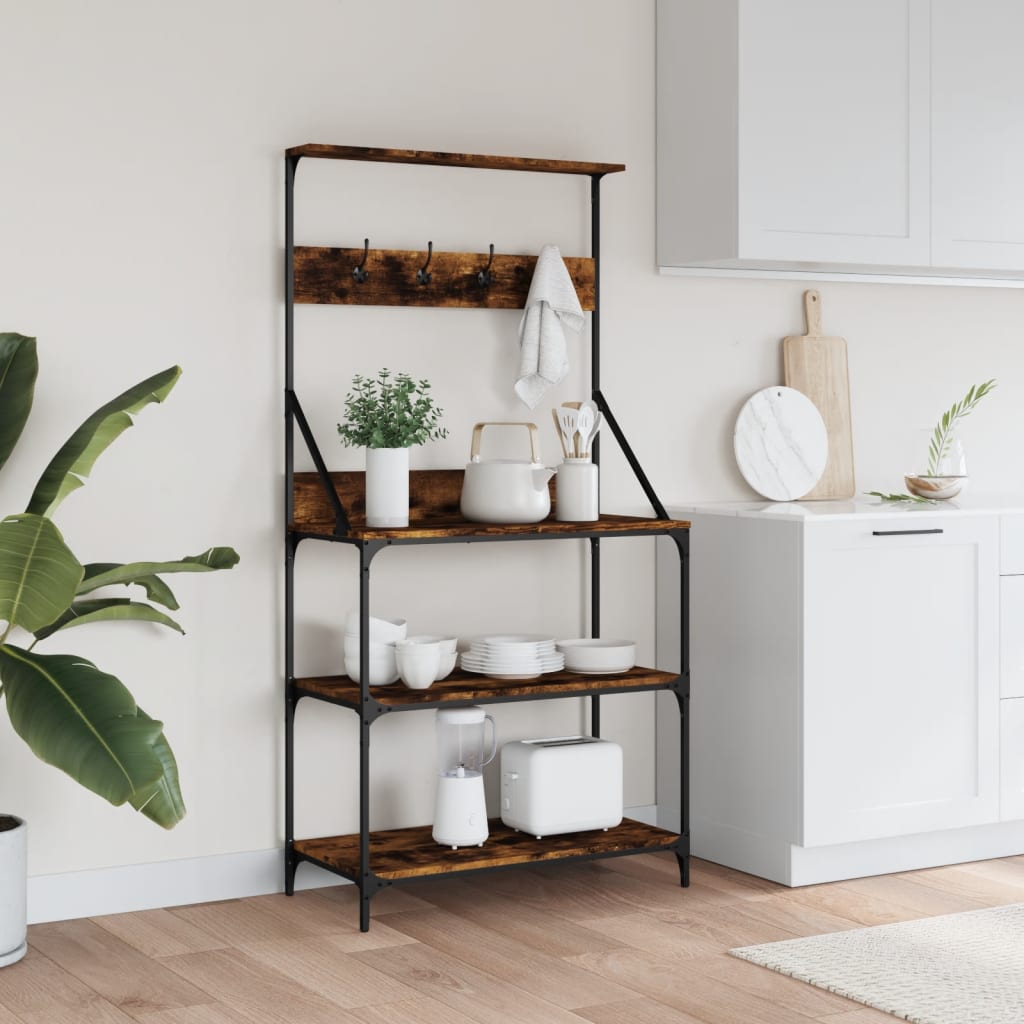 Vidaxl Bäckerregal mit Haken, 4-lagig, Holzgeräuchchen-Eiche, groß
