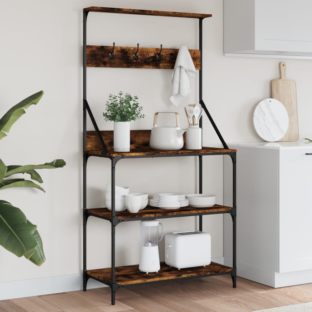 Vidaxl Bäckerregal mit Haken, 4-lagig, Holzgeräuchchen-Eiche, groß
