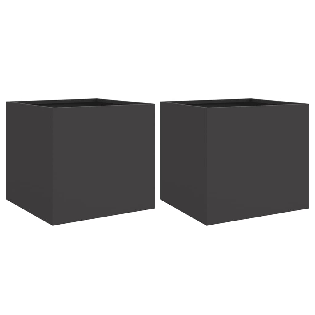 VidaXL Pflanzkübel, 2 Stück, 32 x 30 x 29 cm, Stahl, schwarz