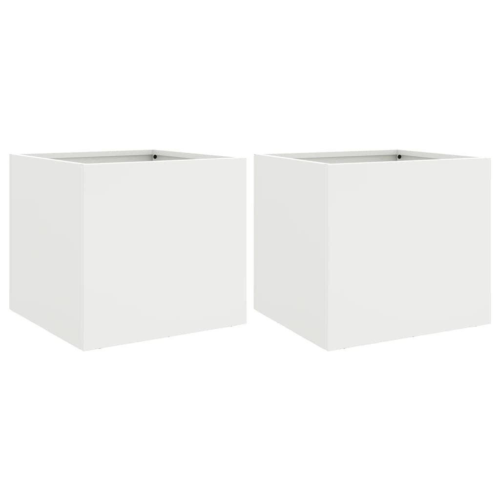 VidaXL Pflanzkübel, 2 Stück, 32 x 30 x 29 cm, Stahl, weiß