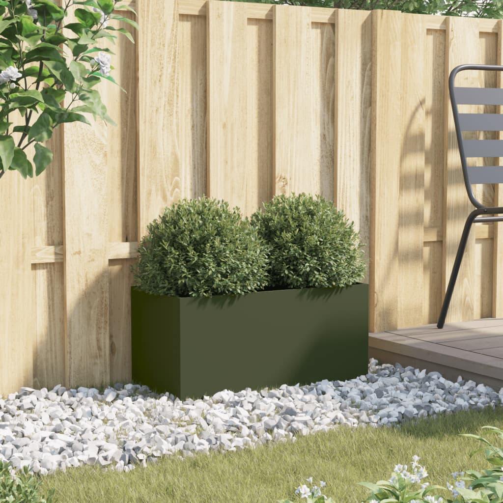 VidaXL Pflanzkübel 62x30x29 cm Stahl olivgrün