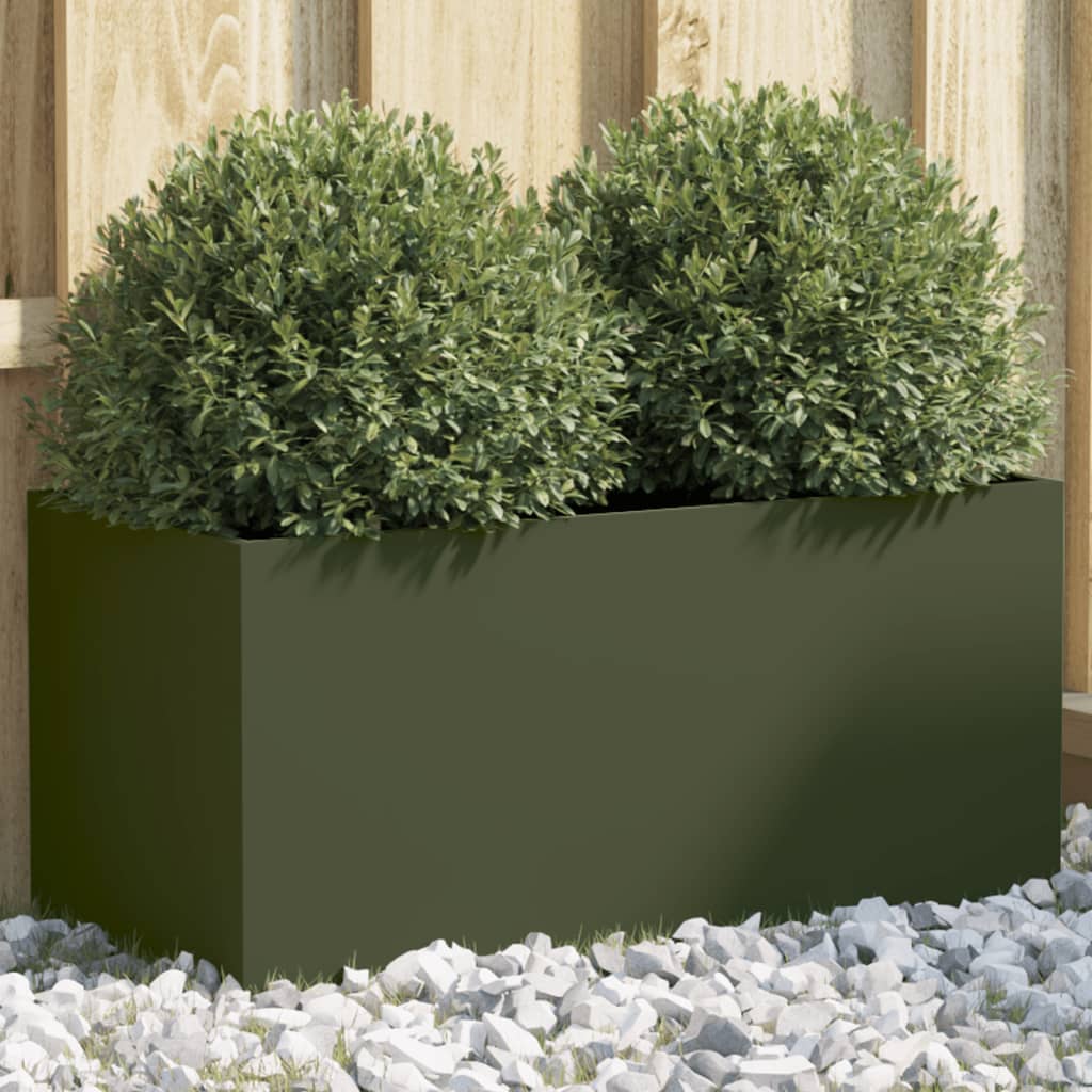VidaXL Pflanzkübel 62x30x29 cm Stahl olivgrün