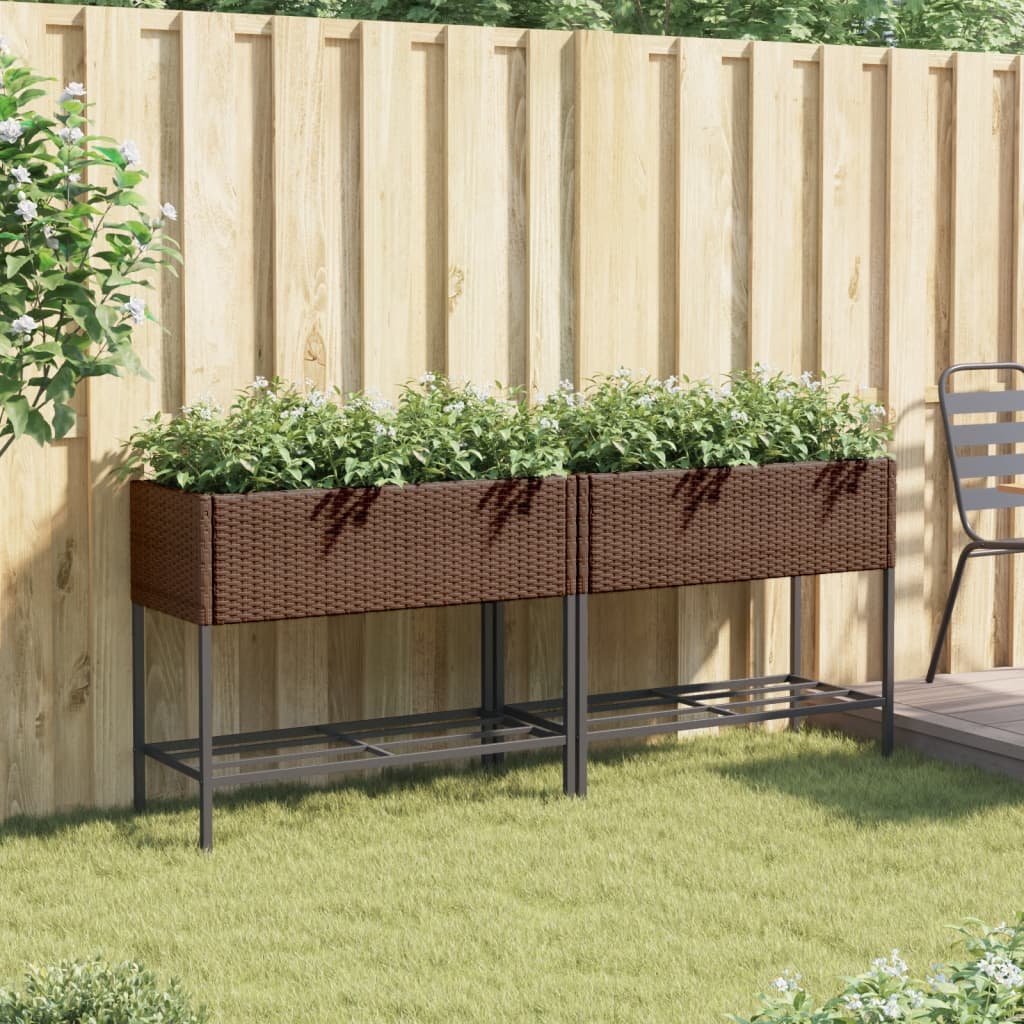 Vidaxl plantenbakken met schap 2 st 90x40x75 poly rattan bruin