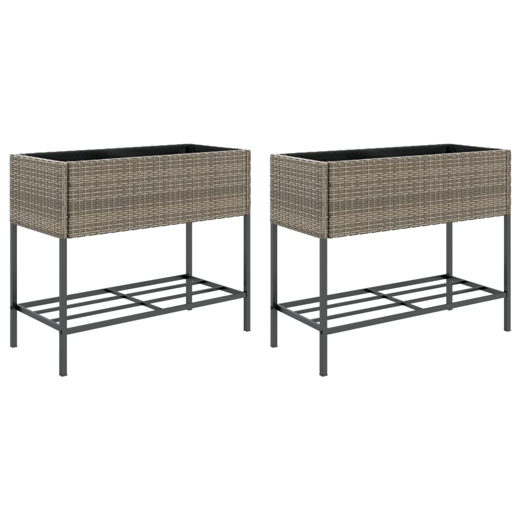 Vidaxl plantenbakken met schap 2 st 90x40x75 poly rattan grijs