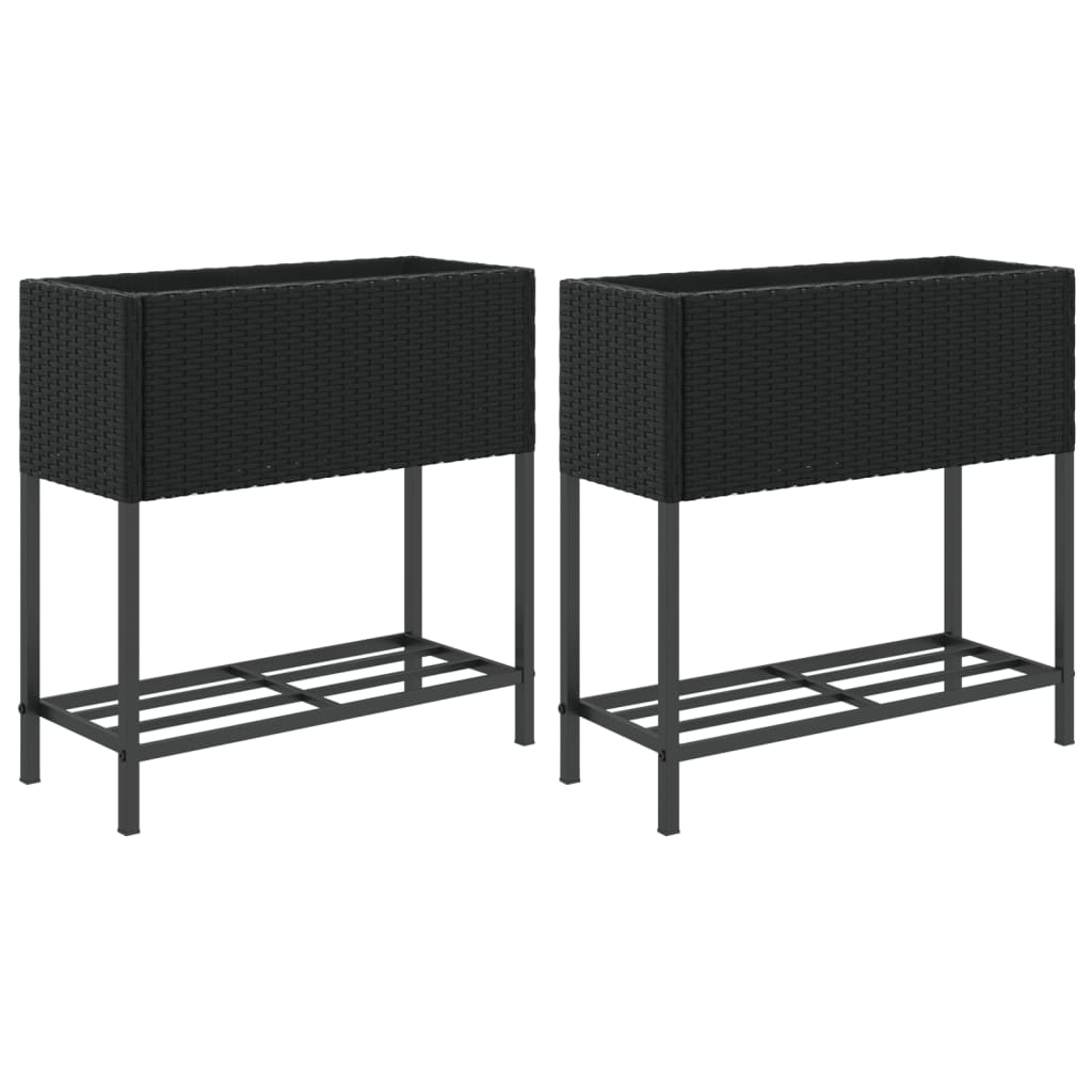 Vidaxl plantenbakken met schap 2 st 70x28x70 poly rattan zwart