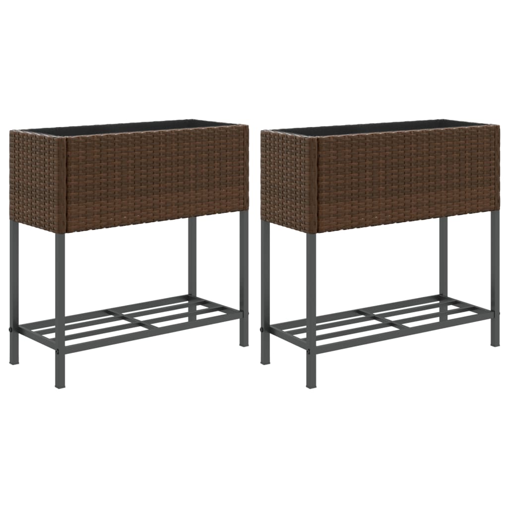 Vidaxl plantenbakken met schap 2 st 70x28x70 poly rattan bruin