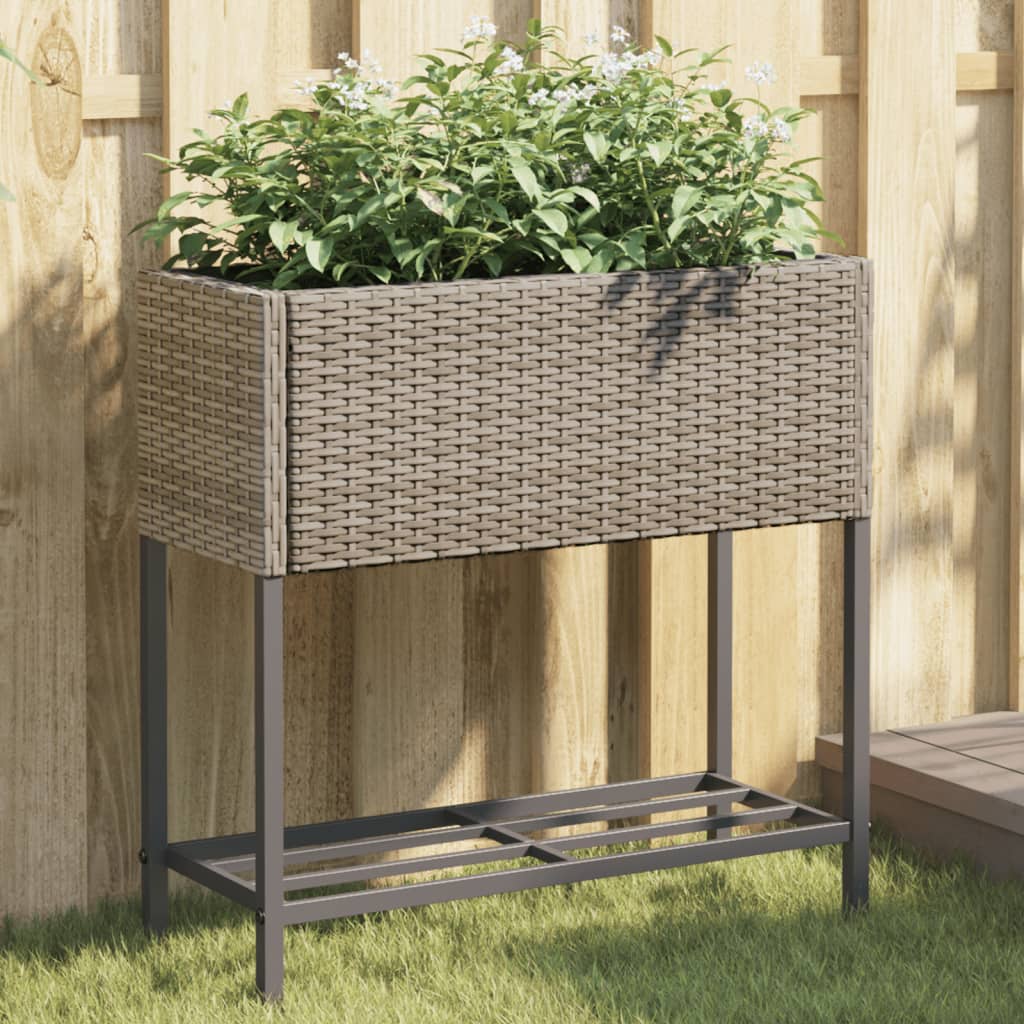 Vidaxl plantenbakken met schap 2 st 70x28x70 poly rattan grijs