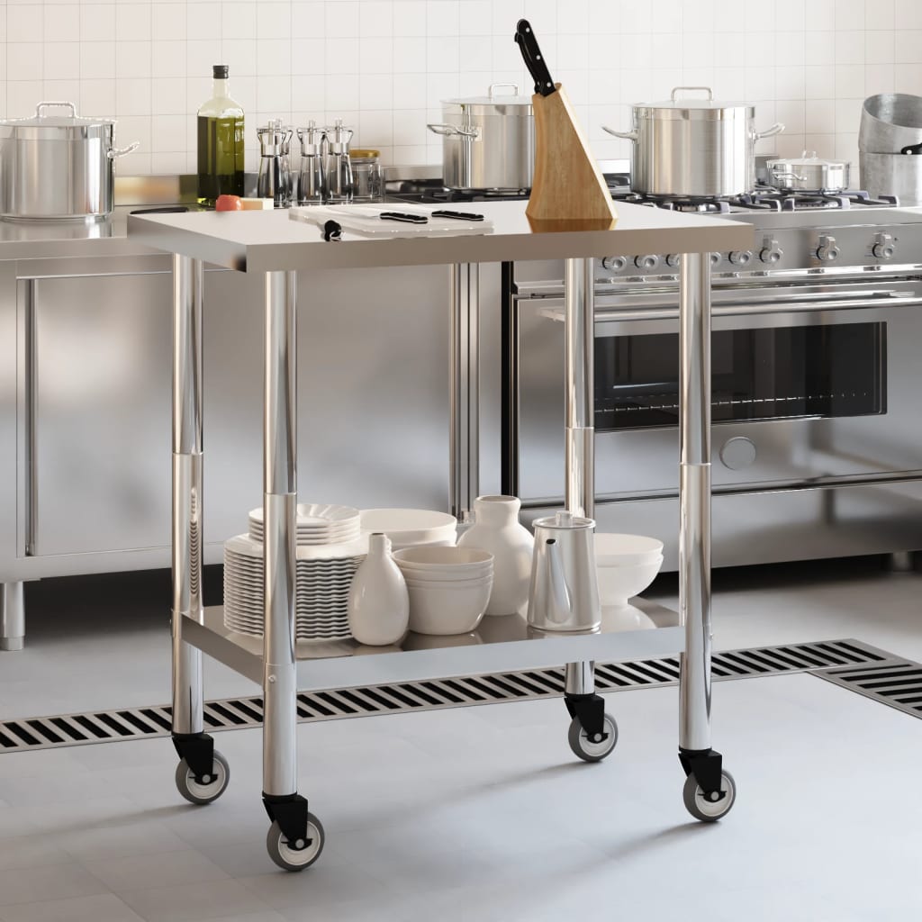 Vidaxl keukenwerktafel met wielen 82,5x55x85 cm roestvrij staal