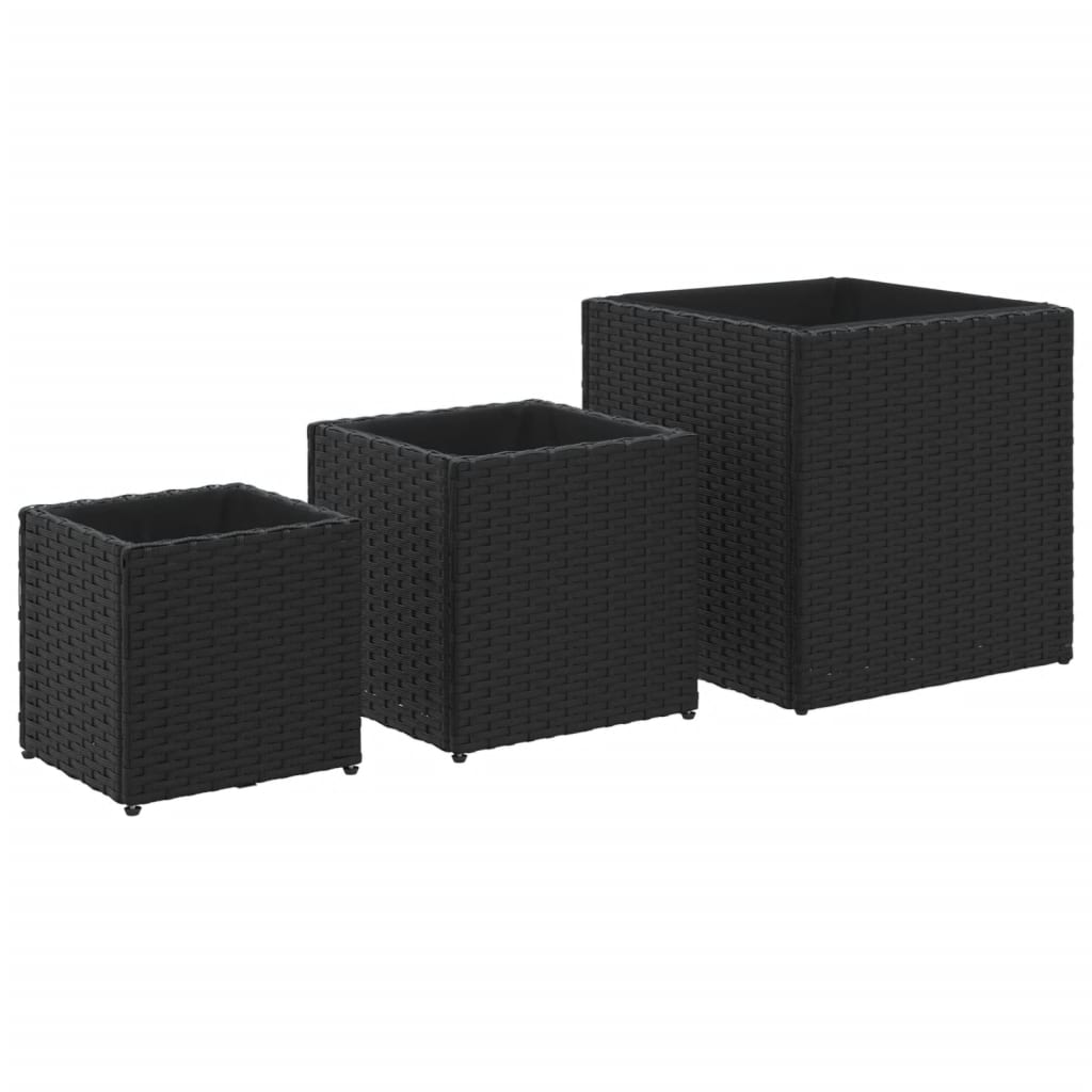 VidaXL Pflanzer 3 St Poly Rattan Schwarz