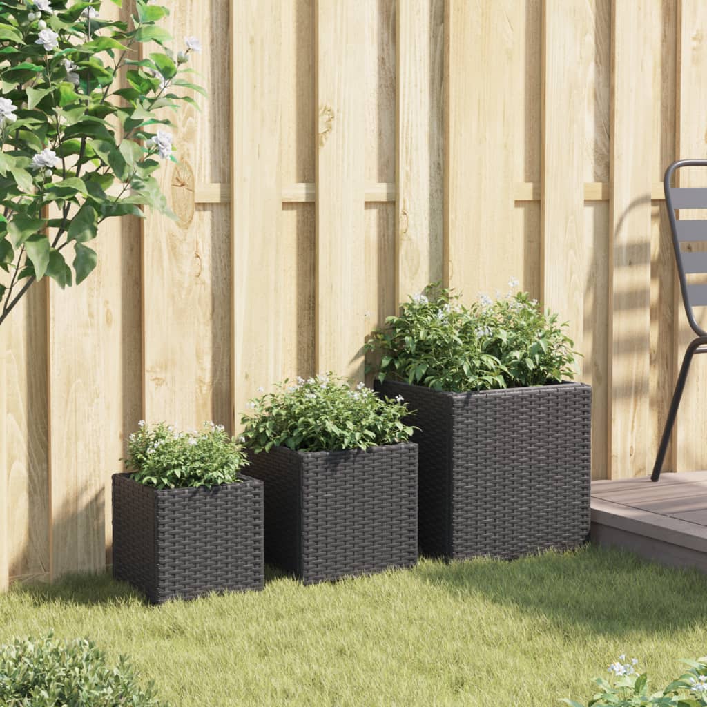 VidaXL Pflanzer 3 St Poly Rattan Schwarz