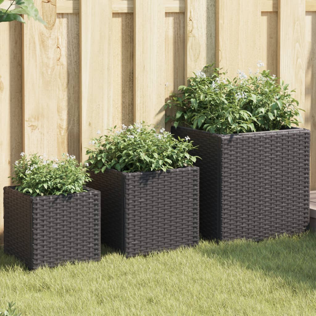 VidaXL Pflanzer 3 St Poly Rattan Schwarz