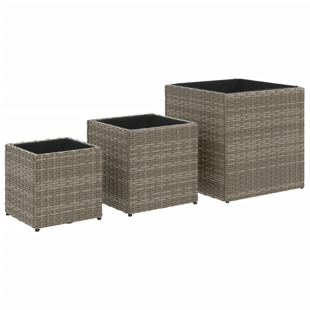 VidaXL -Pflanzer 3-teilig Poly Rattan Grau