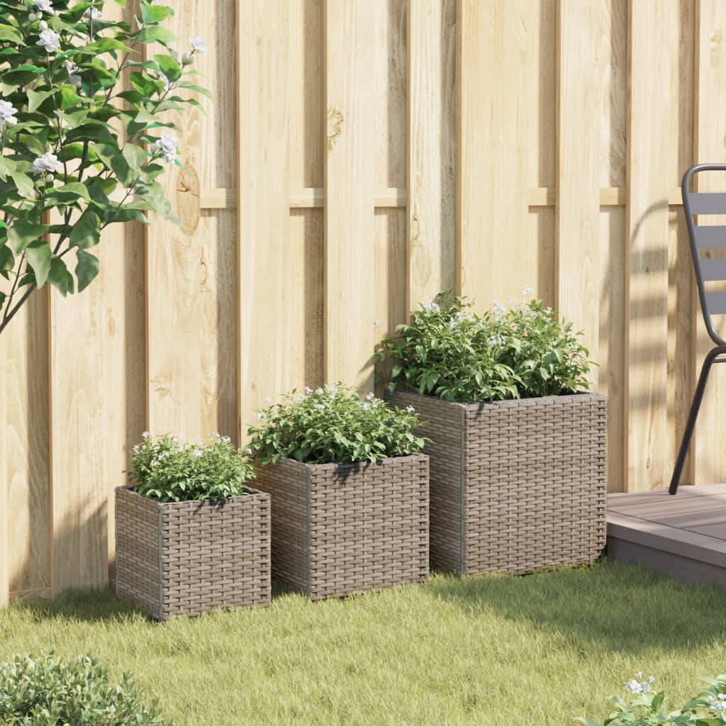 VidaXL -Pflanzer 3-teilig Poly Rattan Grau