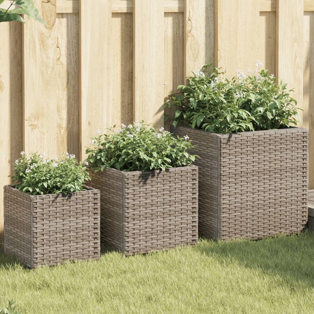 VidaXL -Pflanzer 3-teilig Poly Rattan Grau