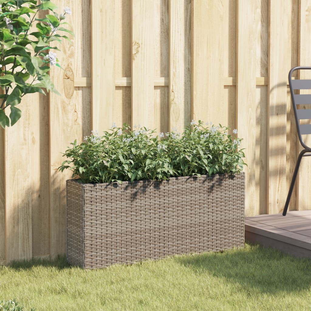Vidaxl plantenbak met 2 potten 90x20x40 cm poly rattan grijs