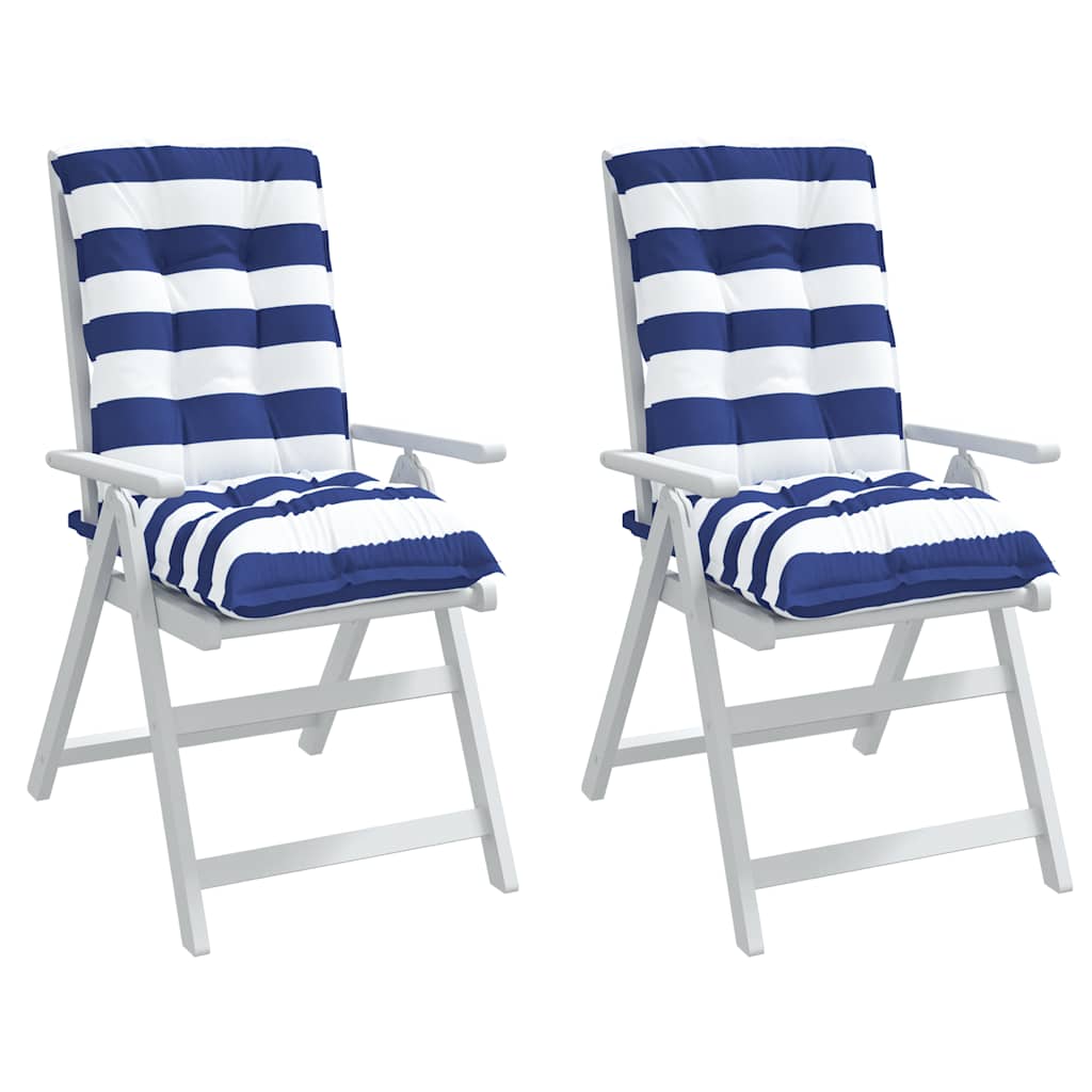 Vidaxl stoelkussens 2 st lage rug gestreept stof wit en blauw