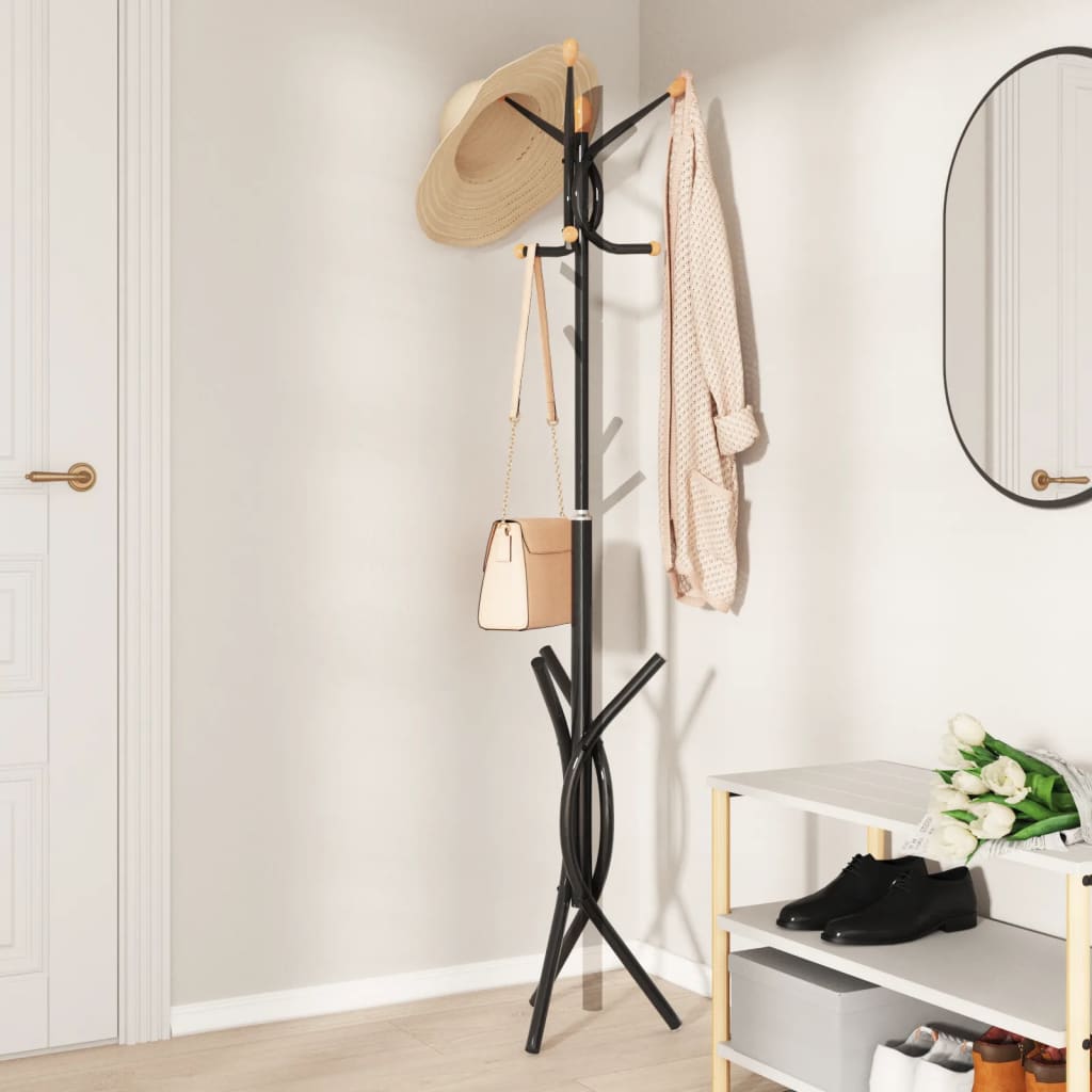 VidaXL Garderobenständer 176 cm, pulverbeschichtetes Eisen, Schwarz