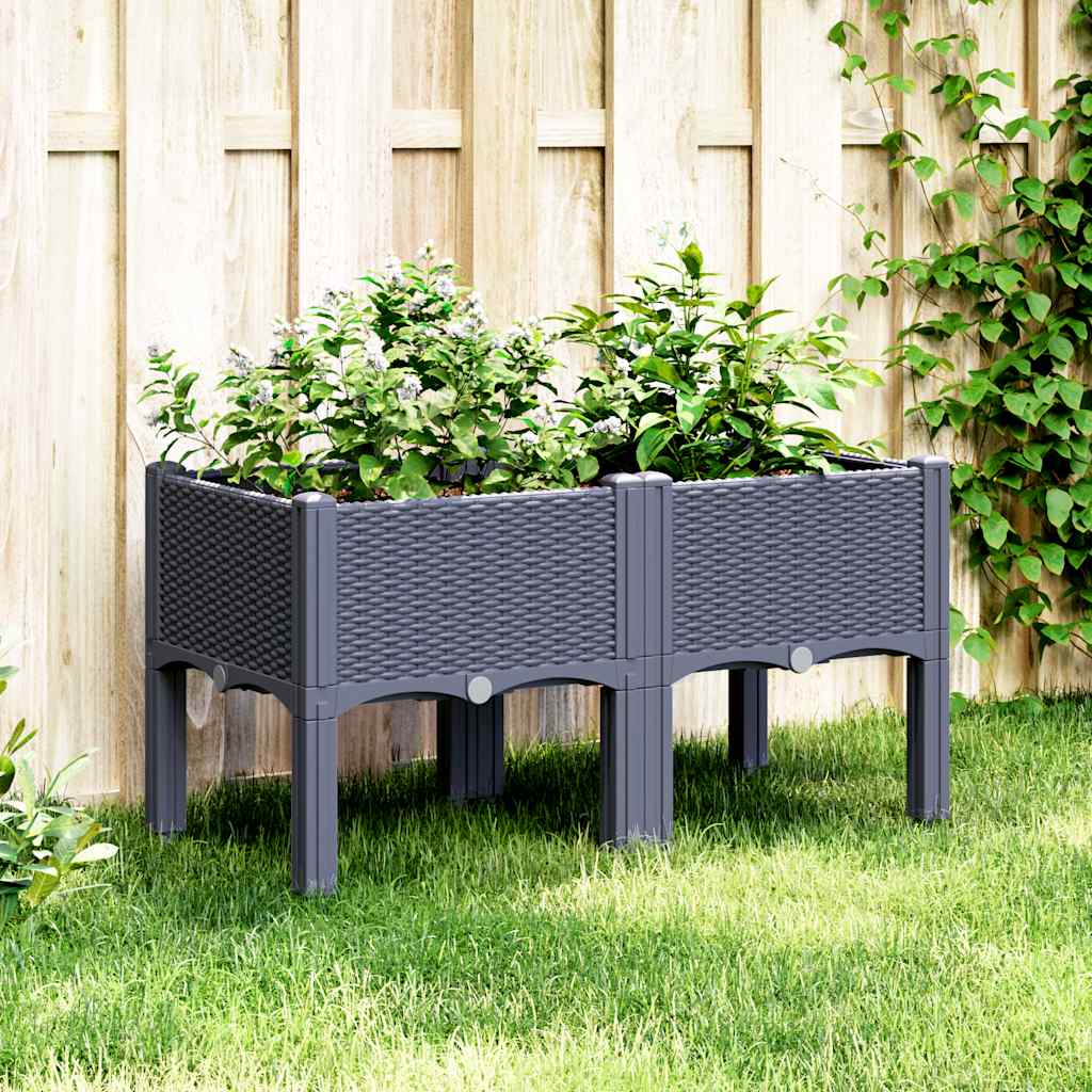 VidaXL Pflanzkübel mit Füßen 80x40x42 cm Polypropylen Blau-Grau