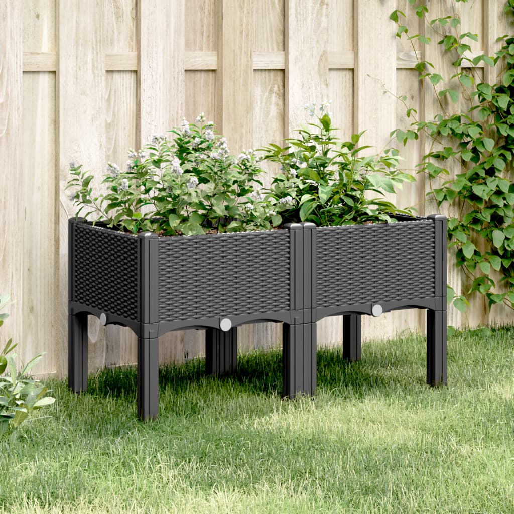 VidaXL Pflanzkübel mit Füßen 80x40x42 cm Polypropylen Schwarz