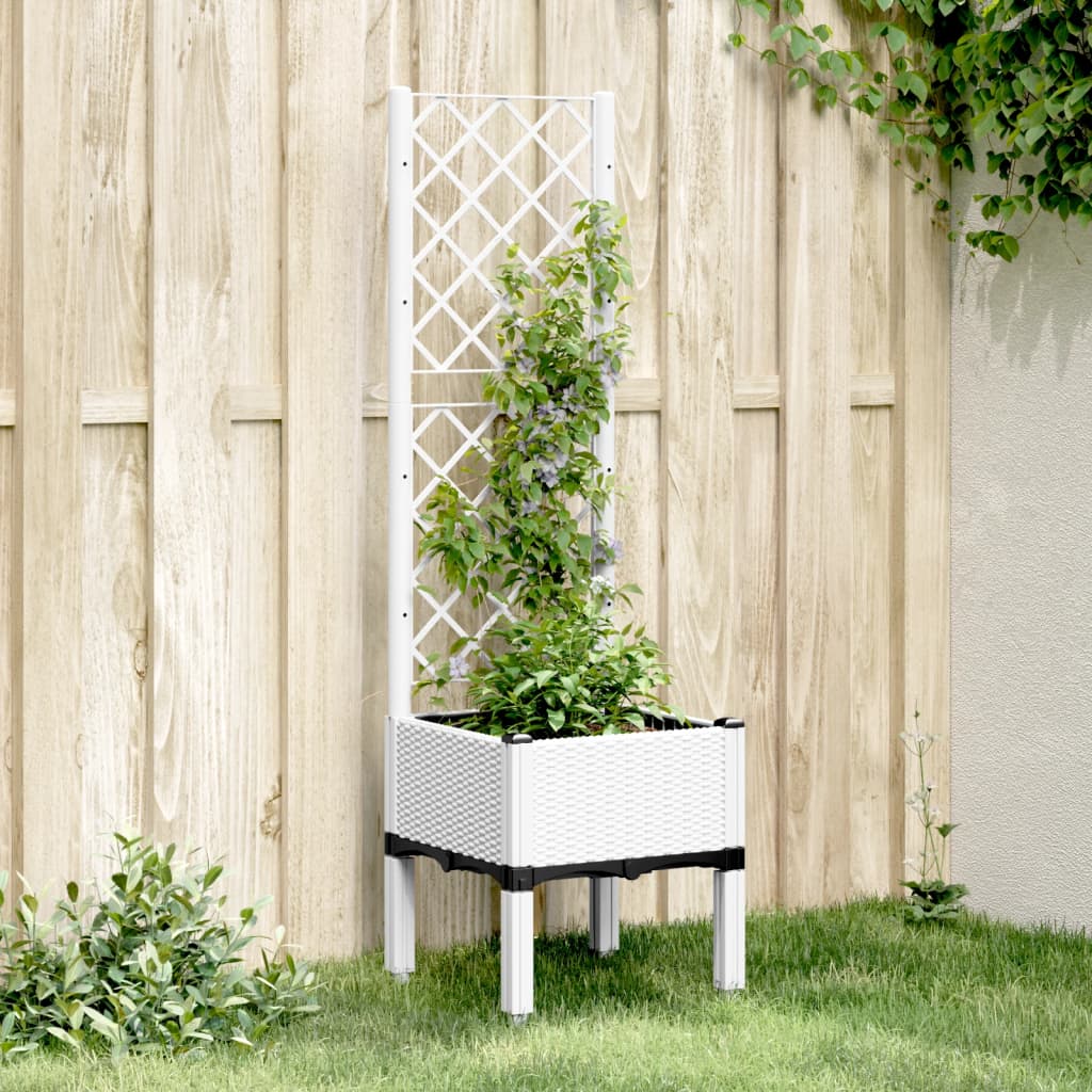 VidaXL Pflanzkübel mit Rankgitter 40x40x142 cm Polypropylen Weiß