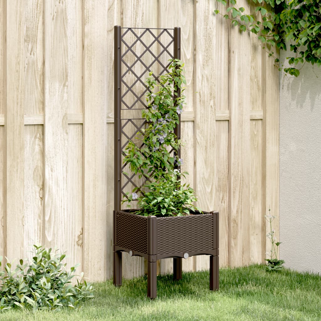 VidaXL Pflanzkübel mit Rankgitter 40x40x142 cm Polypropylen Braun