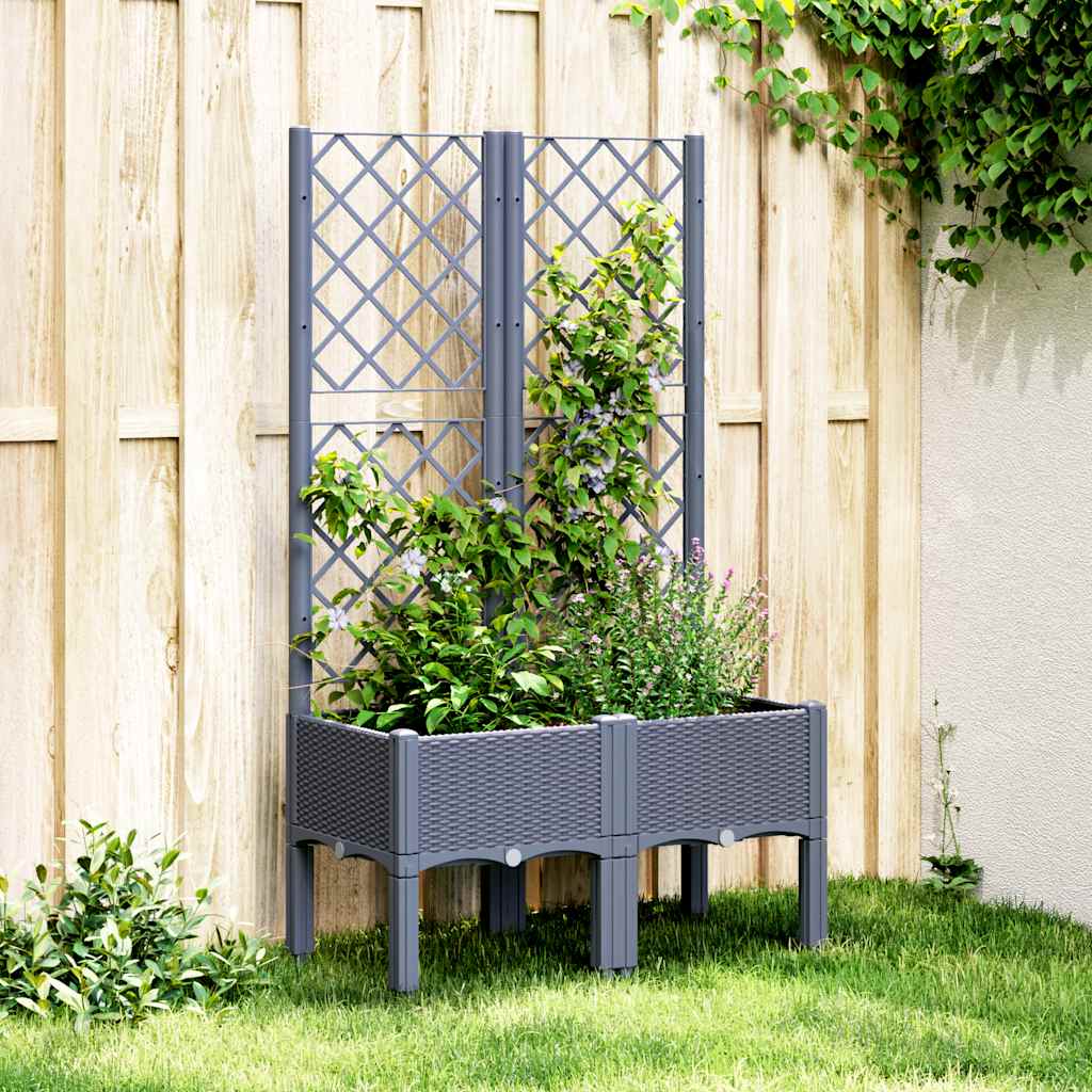 Vidaxl plantenbak met latwerk 80x40x142 cm polypropeen blauwgrijs